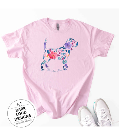 Blumiges Beagle T-Shirt personalisiert - mit Wunschtext