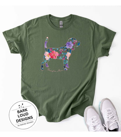 Blumiges Beagle T-Shirt personalisiert - mit Wunschtext