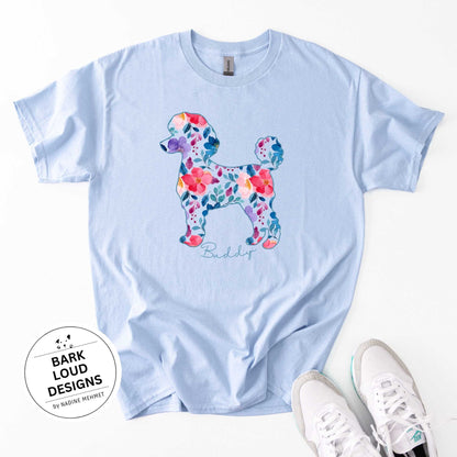 Blumiges Pudel T-Shirt personalisiert - mit Wunschtext