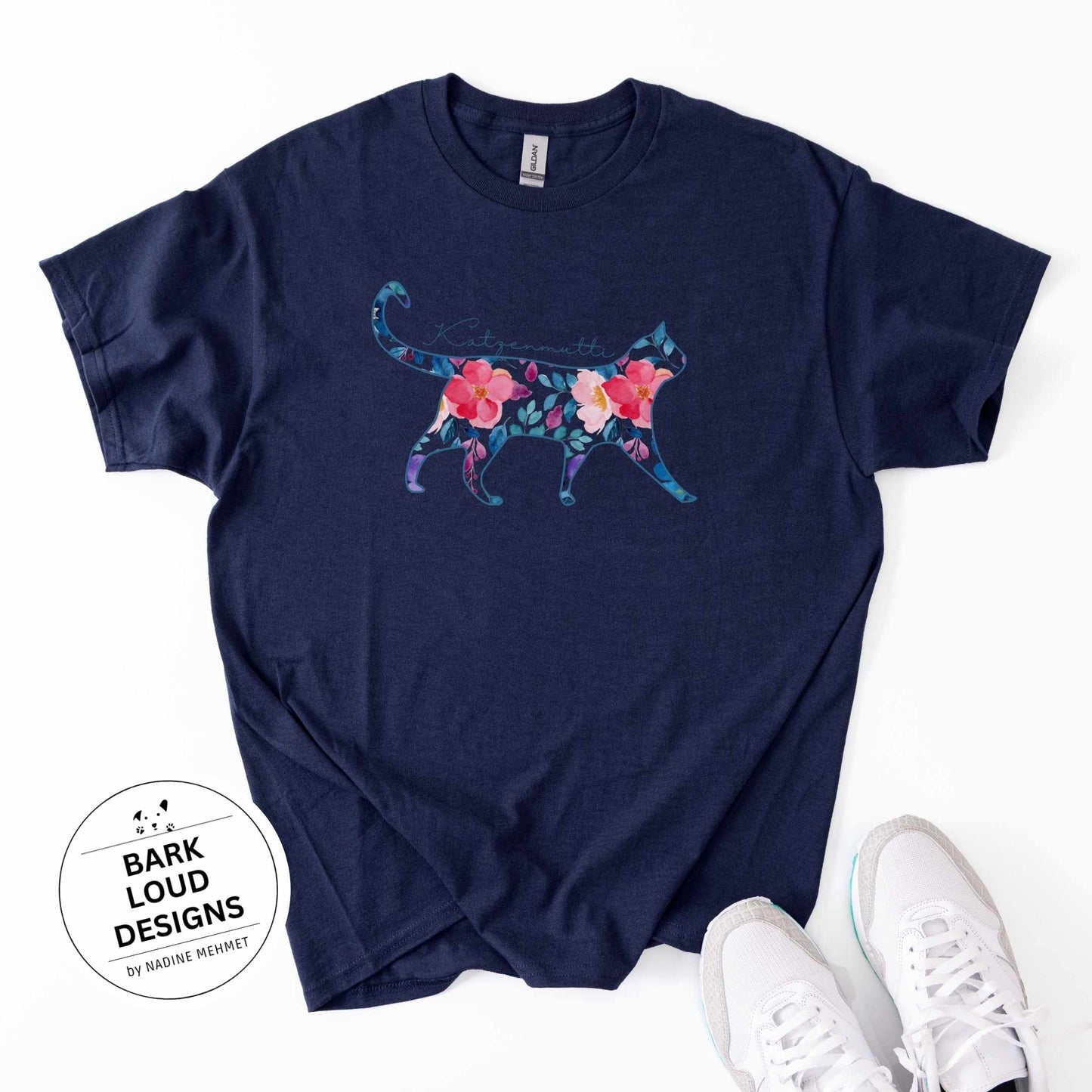 Blumiges Katzen T-Shirt personalisiert - mit Wunschtext