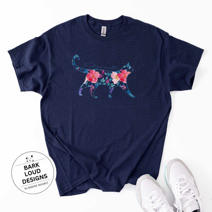 Blumiges Katzen T-Shirt personalisiert - mit Wunschtext