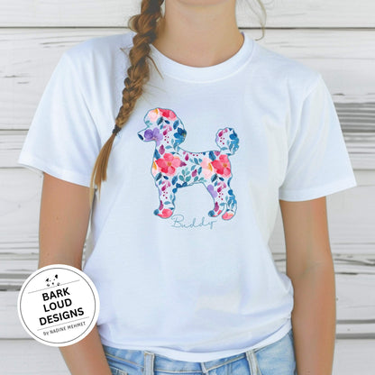 Blumiges Pudel T-Shirt personalisiert - mit Wunschtext