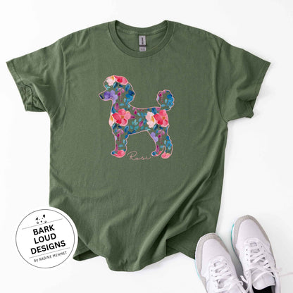 Blumiges Pudel T-Shirt personalisiert - mit Wunschtext