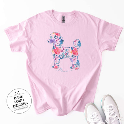 Blumiges Pudel T-Shirt personalisiert - mit Wunschtext