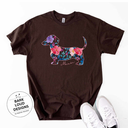 Blumiges Dackel T-Shirt personalisiert - mit Wunschtext