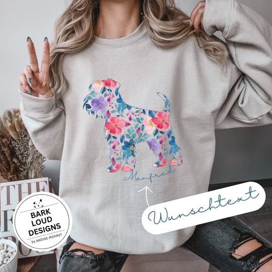 Blumiger Schnauzer Pullover personalisiert - mit Wunschtext