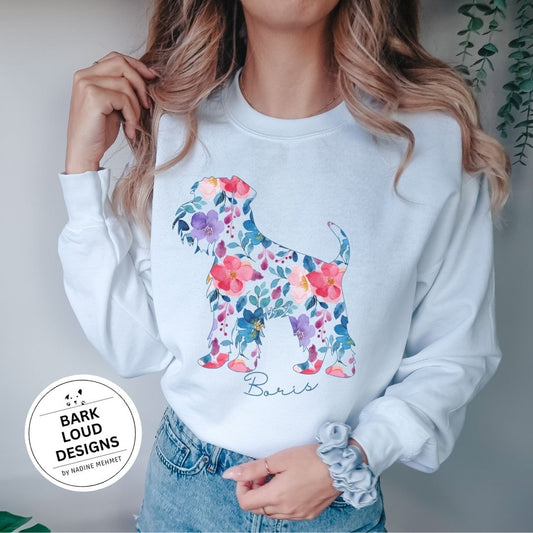 Blumiger Schnauzer Pullover personalisiert - mit Wunschtext