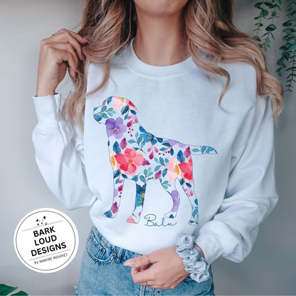 Blumiger Labrador Pullover personalisiert - mit Wunschtext