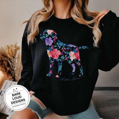 Blumiger Labrador Pullover personalisiert - mit Wunschtext
