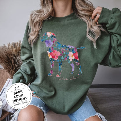 Blumiger Labrador Pullover personalisiert - mit Wunschtext