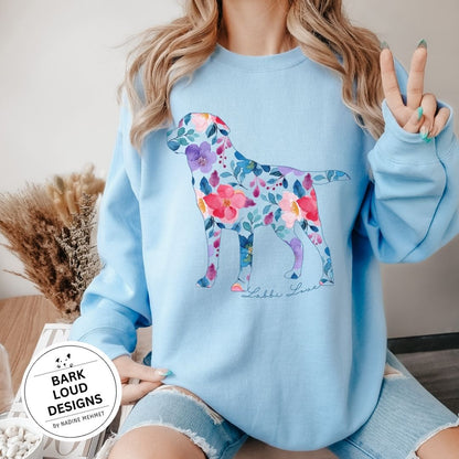 Blumiger Labrador Pullover personalisiert - mit Wunschtext