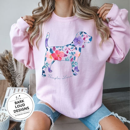 Blumiger Beagle Pullover personalisiert - mit Wunschtext