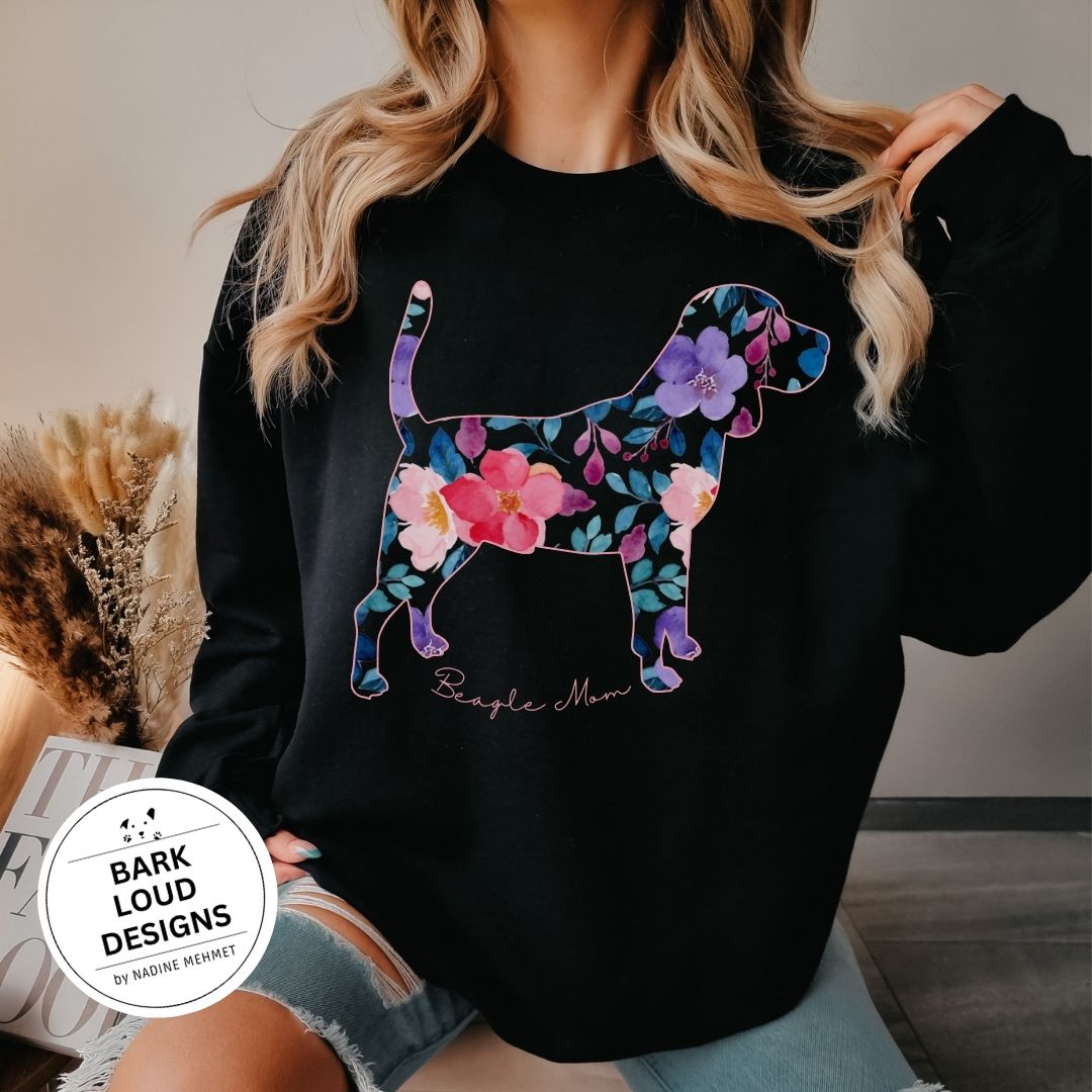 Blumiger Beagle Pullover personalisiert - mit Wunschtext