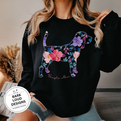 Blumiger Beagle Pullover personalisiert - mit Wunschtext