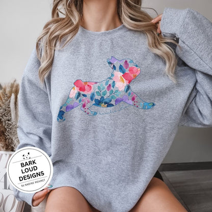 Blumiger Französische Bulldogge Pullover personalisiert - mit Wunschtext