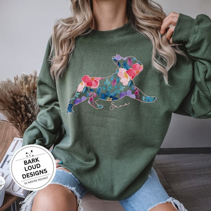 Blumiger Französische Bulldogge Pullover personalisiert - mit Wunschtext