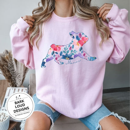 Blumiger Französische Bulldogge Pullover personalisiert - mit Wunschtext