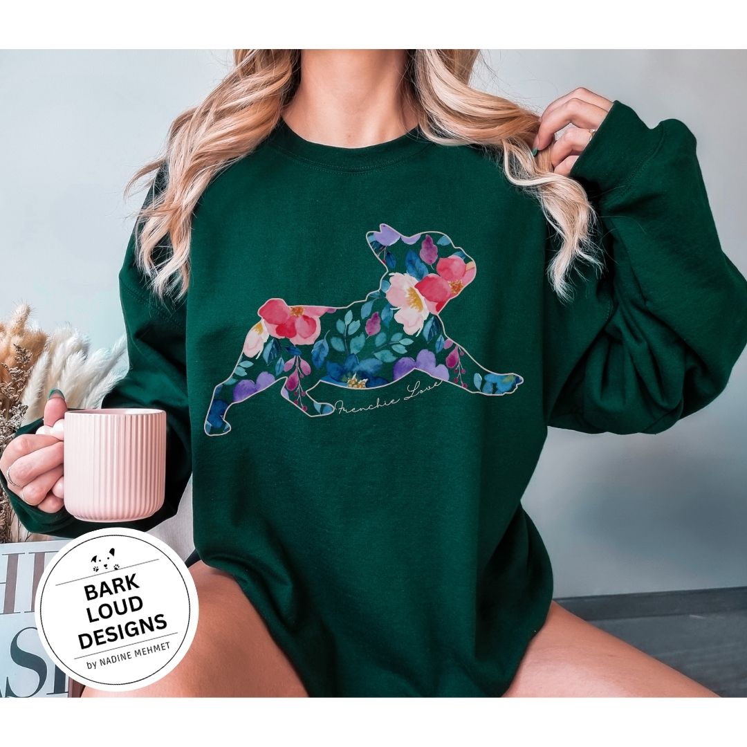Blumiger Französische Bulldogge Pullover personalisiert - mit Wunschtext