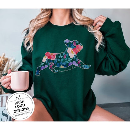 Blumiger Französische Bulldogge Pullover personalisiert - mit Wunschtext