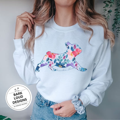 Blumiger Französische Bulldogge Pullover personalisiert - mit Wunschtext