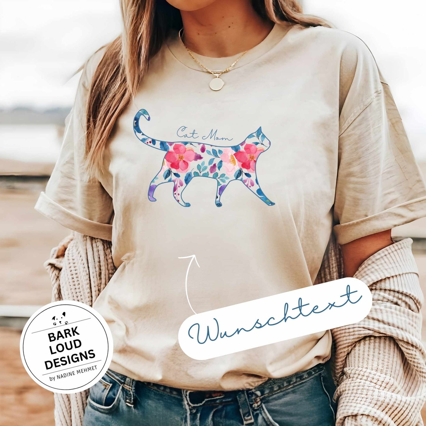 Blumiges Katzen T-Shirt personalisiert - mit Wunschtext