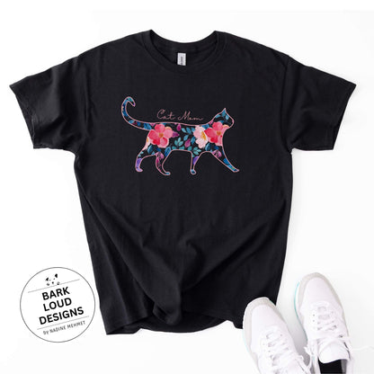 Blumiges Katzen T-Shirt personalisiert - mit Wunschtext