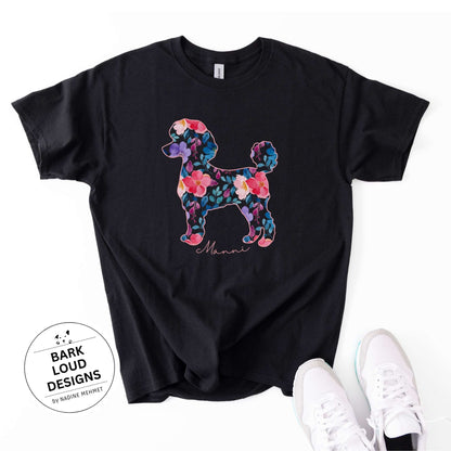 Blumiges Pudel T-Shirt personalisiert - mit Wunschtext