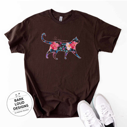 Blumiges Katzen T-Shirt personalisiert - mit Wunschtext