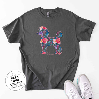 Blumiges Pudel T-Shirt personalisiert - mit Wunschtext