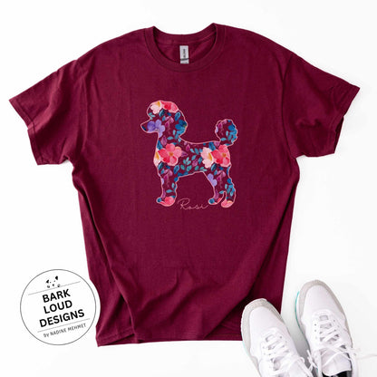 Blumiges Pudel T-Shirt personalisiert - mit Wunschtext