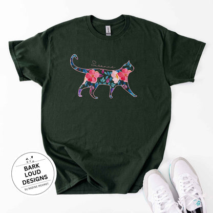 Blumiges Katzen T-Shirt personalisiert - mit Wunschtext