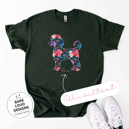 Blumiges Pudel T-Shirt personalisiert - mit Wunschtext