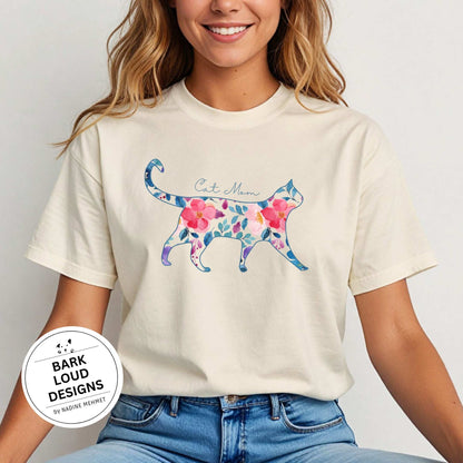 Blumiges Katzen T-Shirt personalisiert - mit Wunschtext