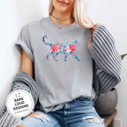Blumiges Katzen T-Shirt personalisiert - mit Wunschtext