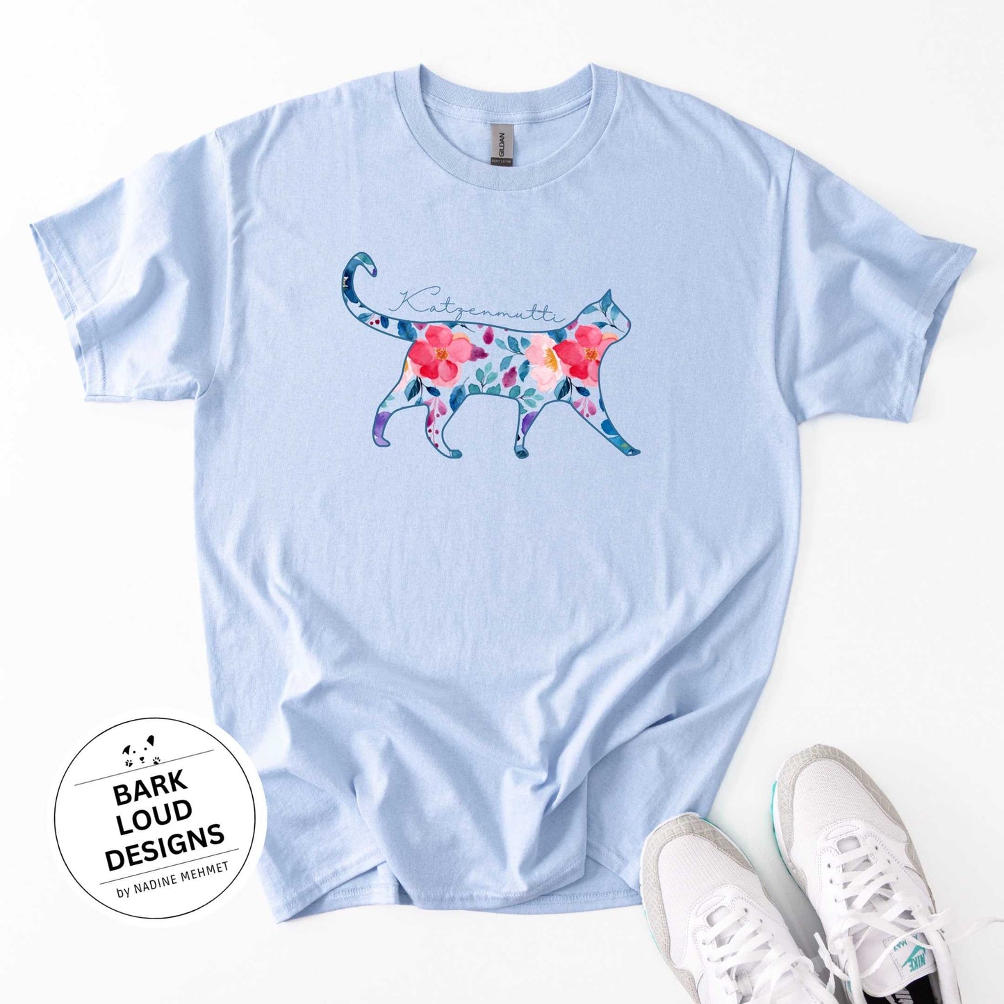Blumiges Katzen T-Shirt personalisiert - mit Wunschtext