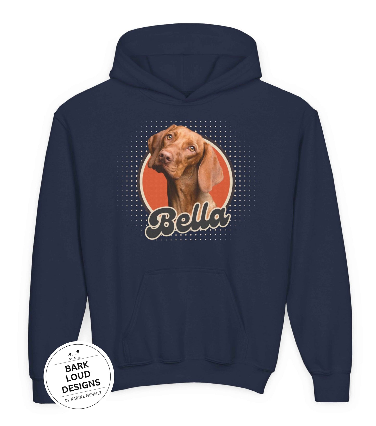 Personalisierter Kinder Hoodie mit Foto und Name Haustier - Retro Kreis