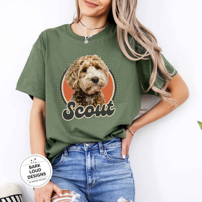 Personalisiertes T-Shirt mit Foto und Name Haustier - Retro Kreis