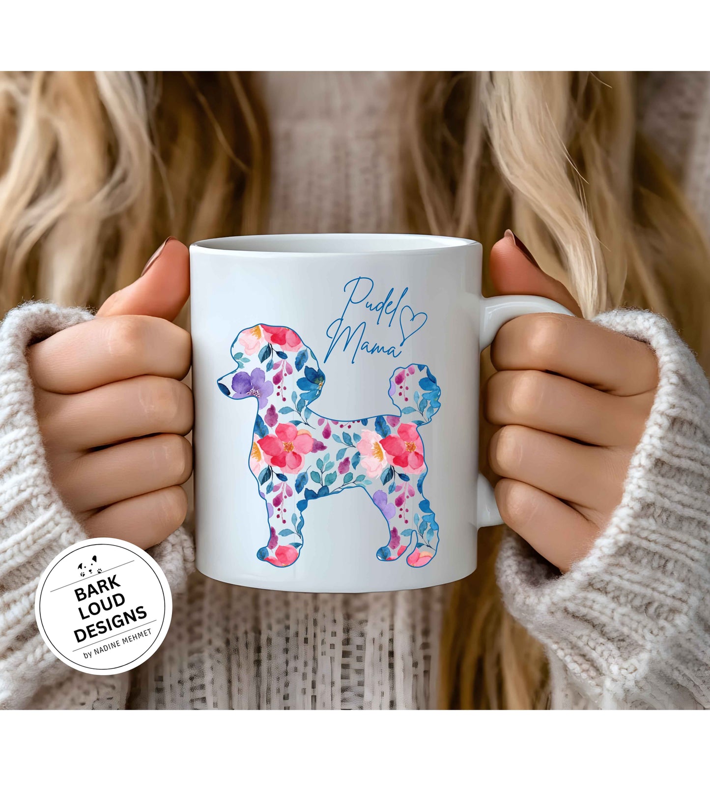 Blumige Pudel Tasse personalisiert - mit Wunschtext