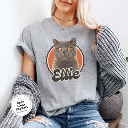 Personalisiertes T-Shirt mit Foto und Name Haustier - Retro Kreis