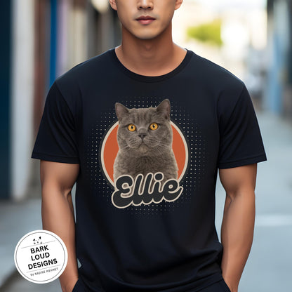 Personalisiertes T-Shirt mit Foto und Name Haustier - Retro Kreis