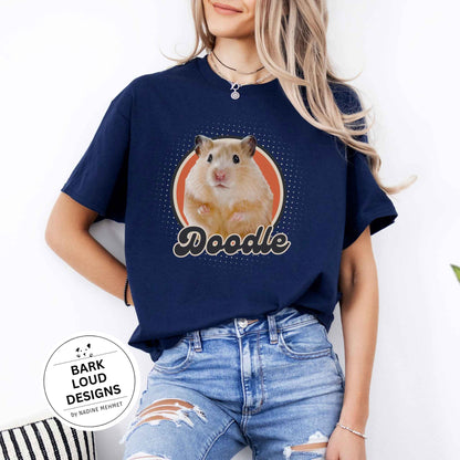 Personalisiertes T-Shirt mit Foto und Name Haustier - Retro Kreis