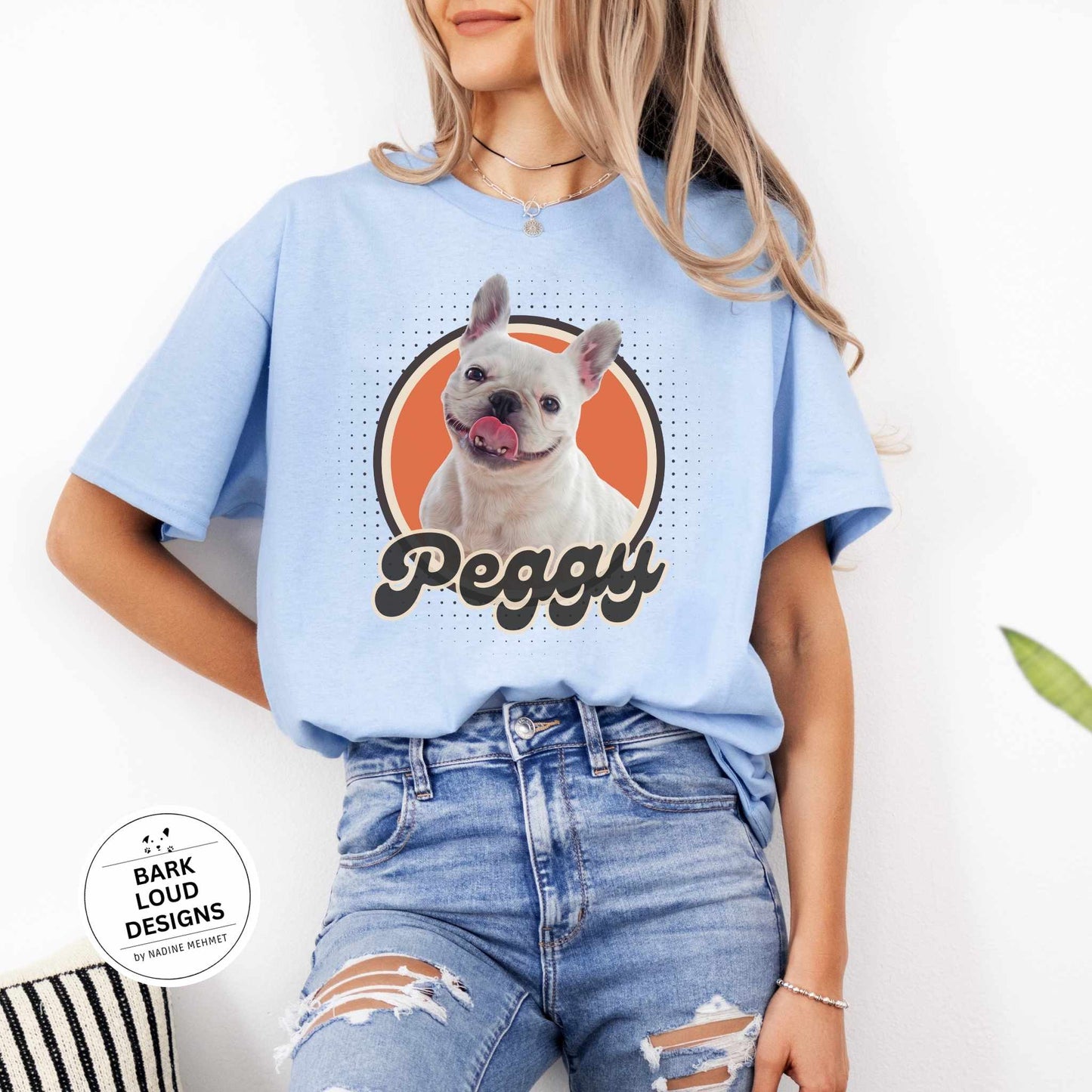 Personalisiertes T-Shirt mit Foto und Name Haustier - Retro Kreis