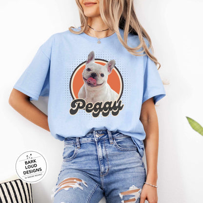 Personalisiertes T-Shirt mit Foto und Name Haustier - Retro Kreis