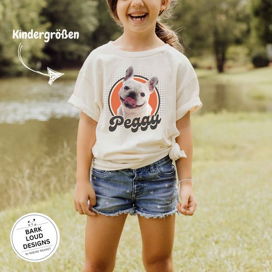Personalisiertes Kinder T-Shirt mit Foto und Name Haustier - Retro Kreis