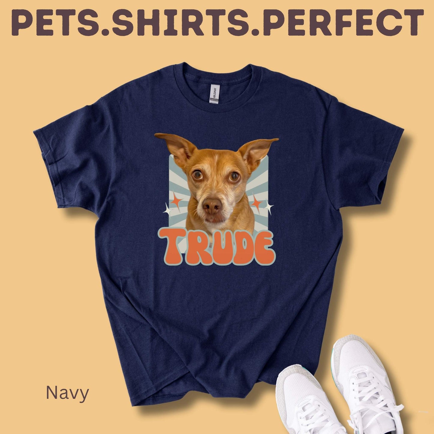 Personalisiertes T-Shirt mit Foto und Name Haustier - Retro Quadrat