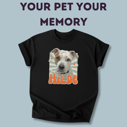 Personalisiertes T-Shirt mit Foto und Name Haustier - Retro Quadrat