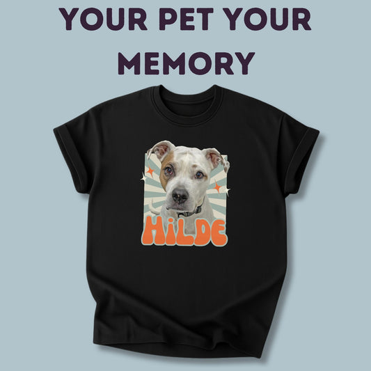 Personalisiertes T-Shirt mit Foto und Name Haustier - Retro Quadrat