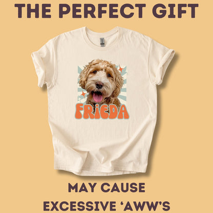 Personalisiertes T-Shirt mit Foto und Name Haustier - Retro Quadrat