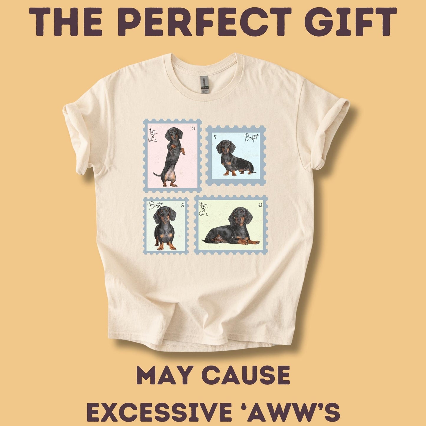 Personalisiertes T-Shirt mit Foto und Name Haustier - Briefmarke Vintage