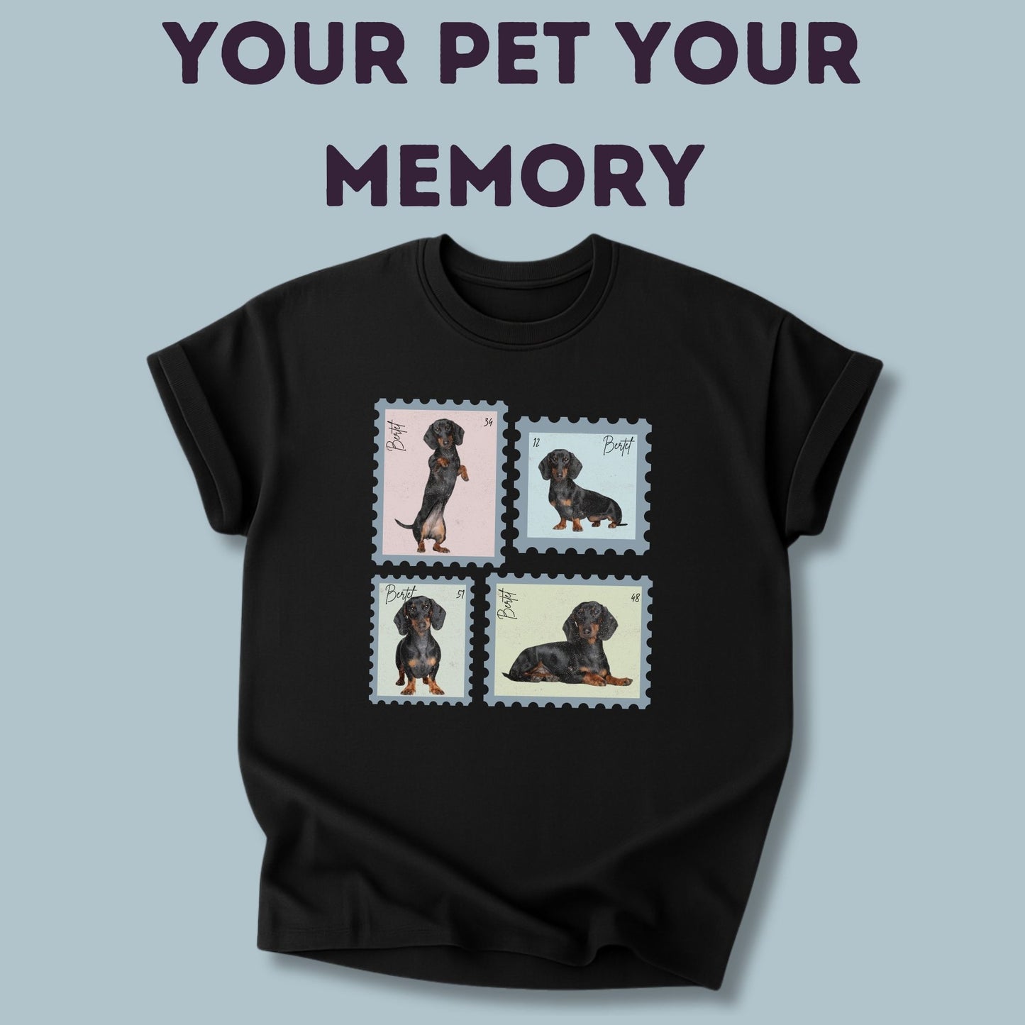 Personalisiertes T-Shirt mit Foto und Name Haustier - Briefmarke Vintage